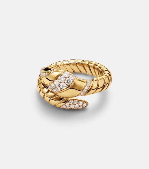 Bvlgari Serpenti Tubogas 18kt gold ring with diamonds and onyx