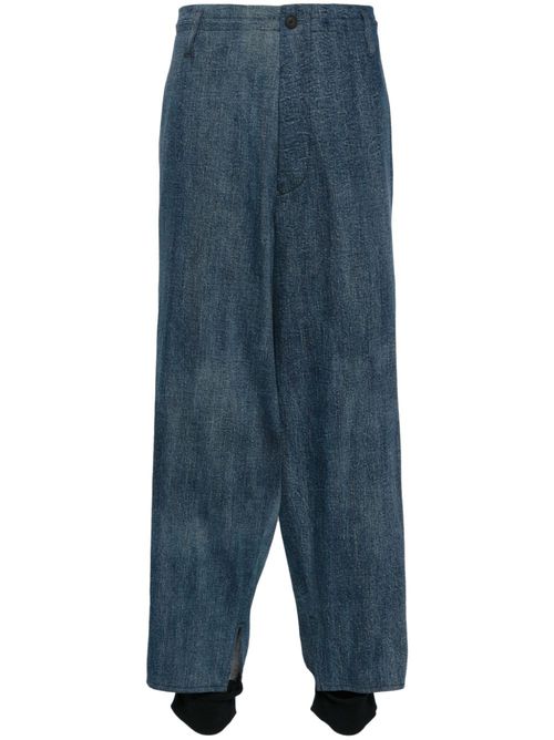 Layered wide-leg cotton trousers - Blue