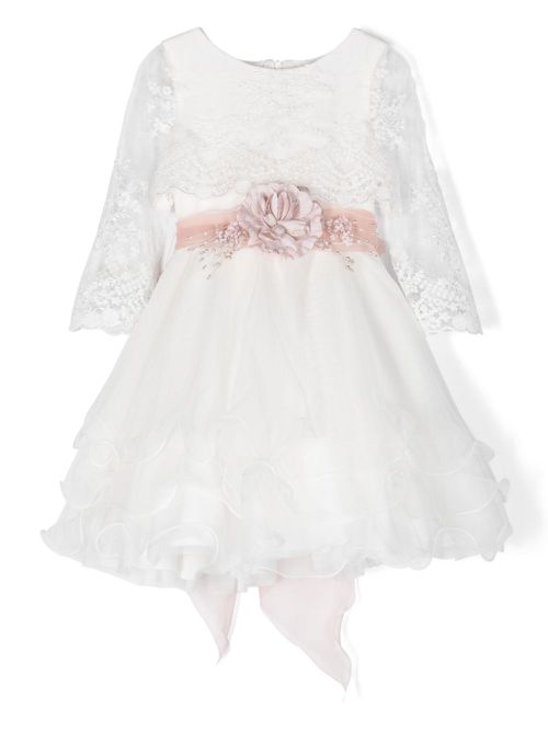Floral-appliqué tiered dress - White