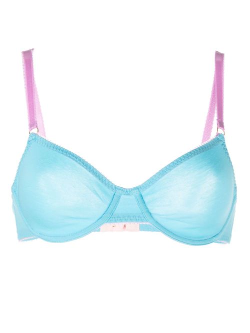 Peony contrasting-trim underwire bra - Blue