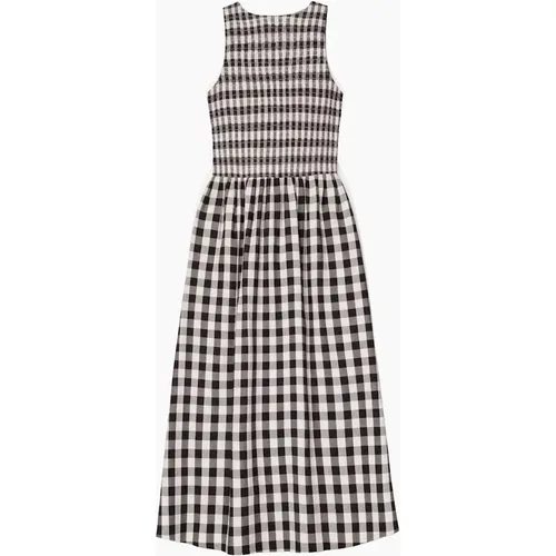 RO&ZO Women's Mono Gingham Cotton and Linen-Blend Shirred Midi Dress - Black