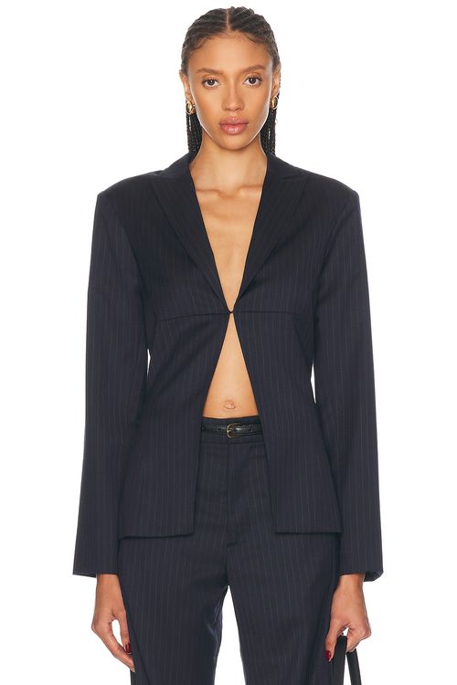 Mimchik Pinched Blazer in Pinstripe - Navy.  4 also in