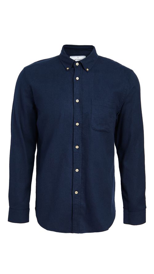 Teca Brushed Flannel Button Down Shirt Navy