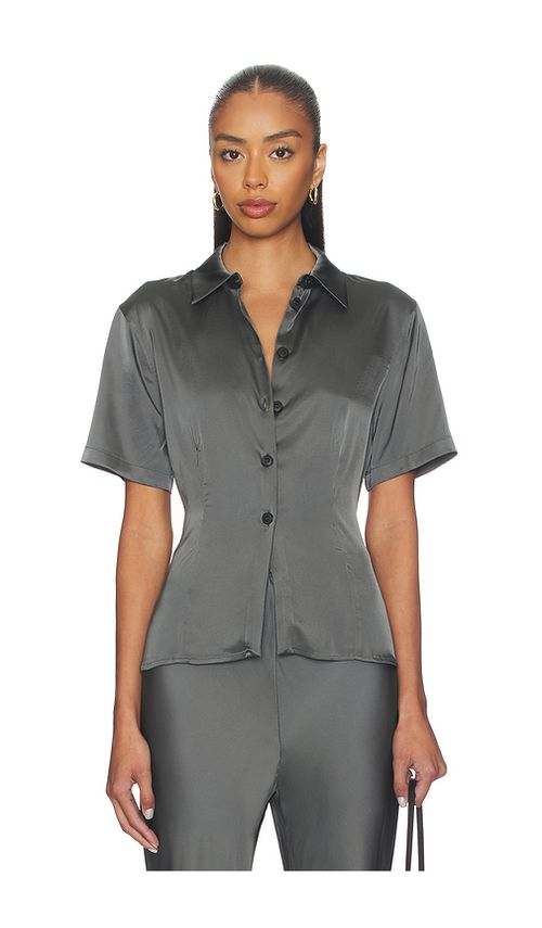 EAVES Groa Cinched Top in Charcoal. L. Also in M, S, XL