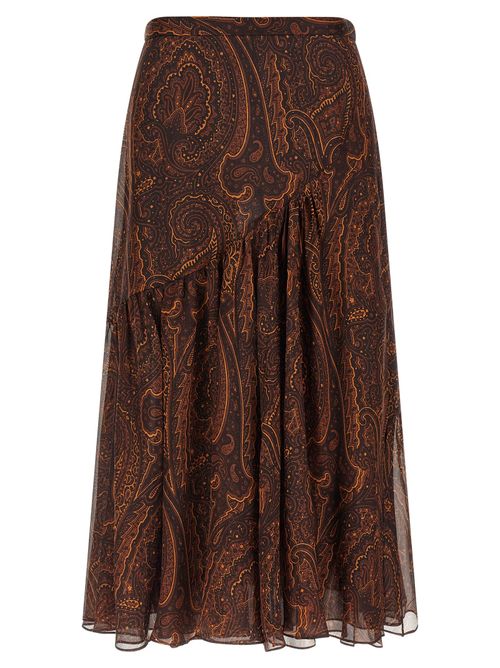 Paisley Silk Skirt — Brown