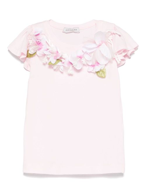 Floral-appliqué T-shirt - Pink