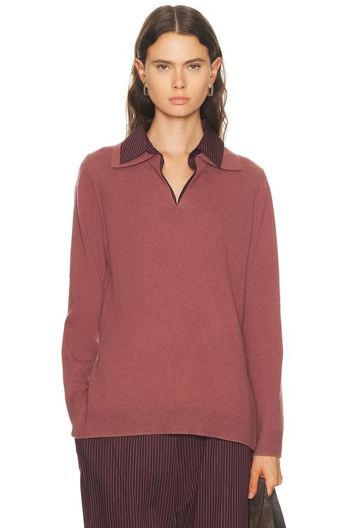 LESET Zoe Yoshi Polo Top in Maud - Mauve. L also in M
