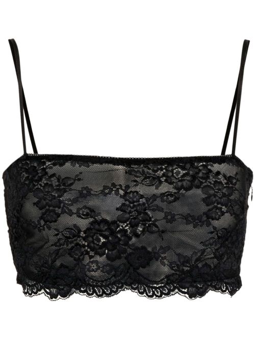 Floral-lace crop top - Black