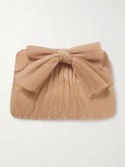 Rayne Bow-embellished Plissé-organza Clutch - Pink