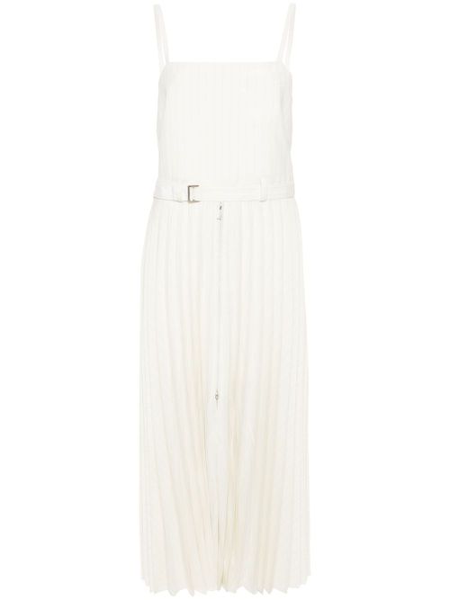 Pinstriped pleated maxi dress - White