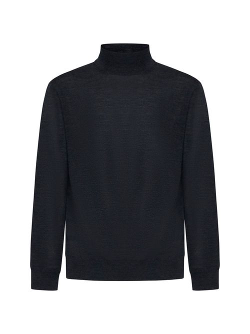 Virgin Wool Mock Neck Sweater — Gray