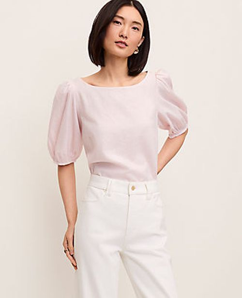 Ann Taylor Linen Blend Boatneck Popover Top