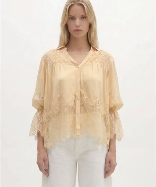 Cristy V-Neck Shirt With Lace Detail In Yellow