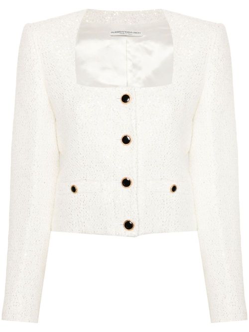 Sequin-design tweed jacket - White