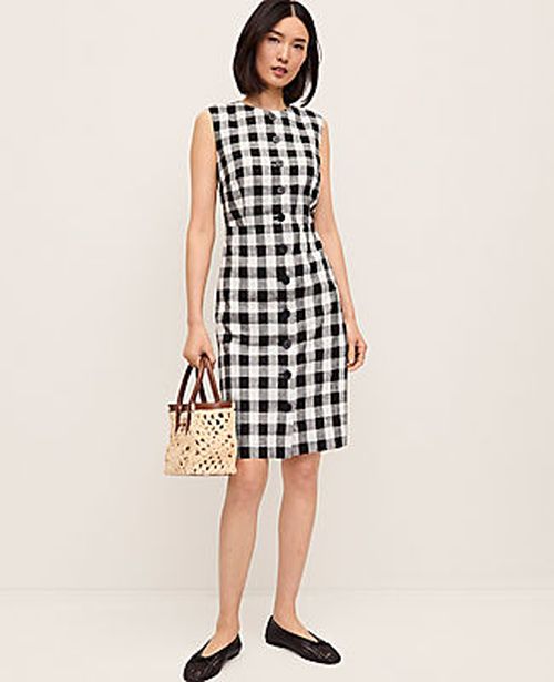 Ann Taylor Gingham Column Midi Dress