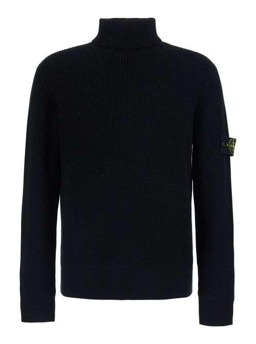 Ribbed Wool Turtleneck Sweater — Black