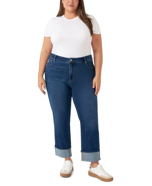 Plus Size Vintage Straight Cuffed Jeans - Canyon Dark Wash