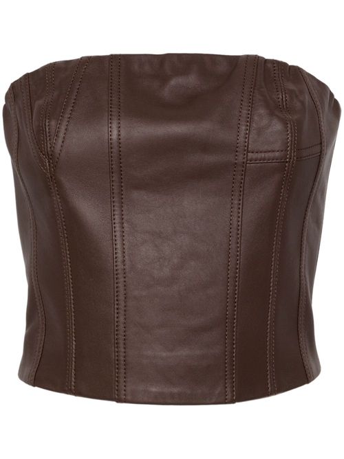 Bustier-style leather top - Brown