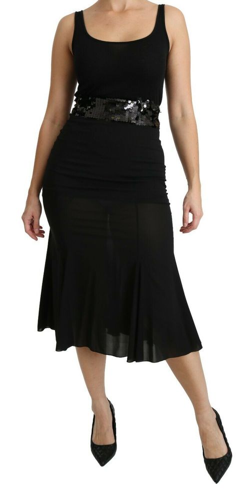 Sequined Silk Mermaid Skirt — Black