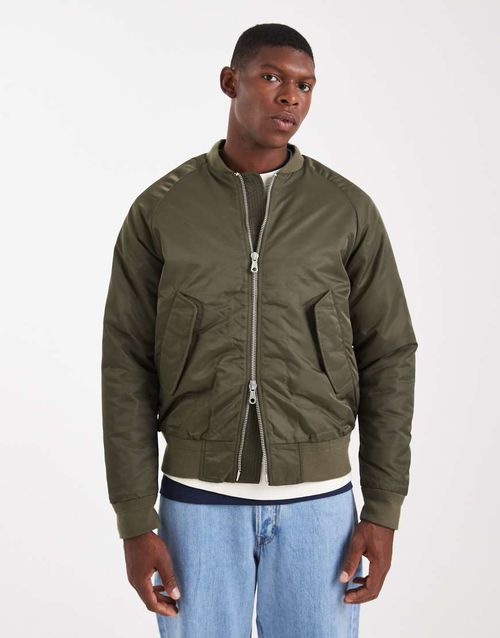 Bomber with contrast lining in olive green