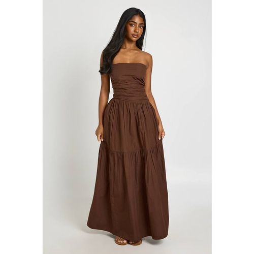 Boohoo Women's Ruched Bandeau Tiered Midaxi Dress in Chocolate