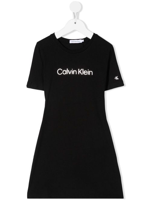 Logo-print flared dress - Black