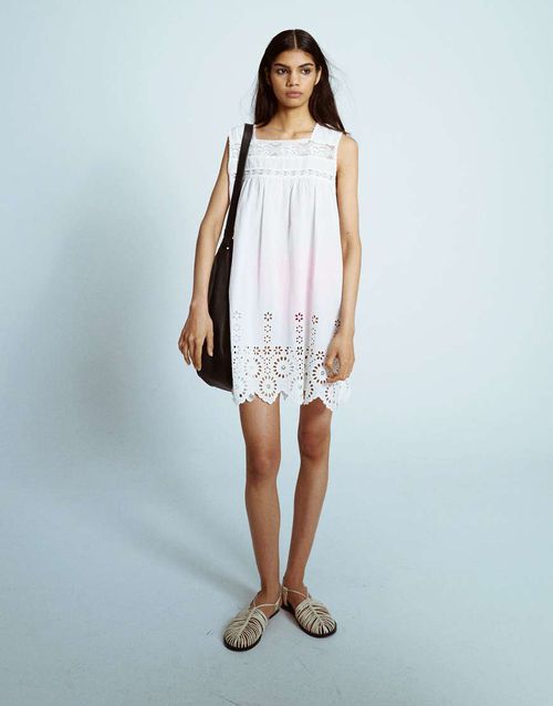 Sleeper mini dress with embroidered detail in white