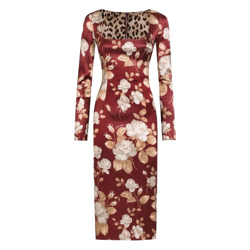 Rose-print Square-neck Midi Dress