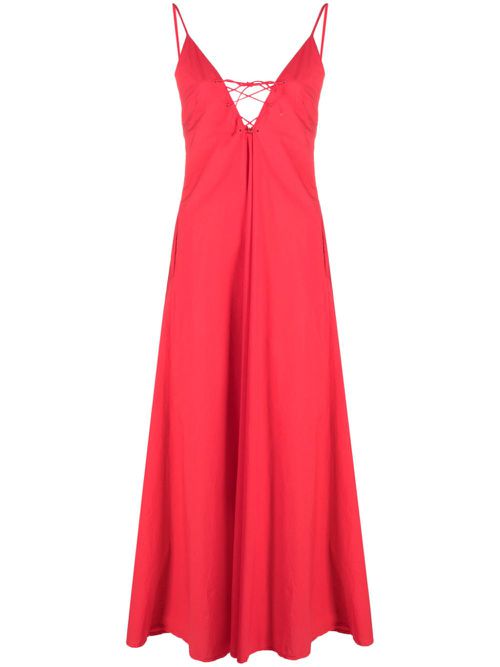 Lace-up A-line maxi dress - Red