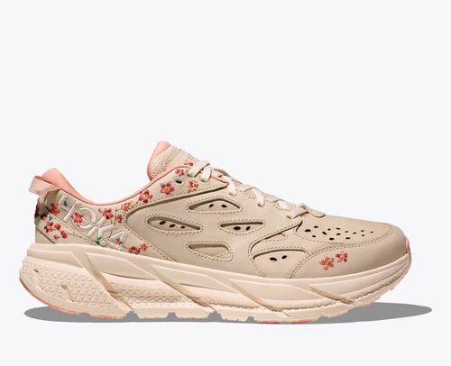 HOKA Vibrant Bloom Clifton L Shoes in Vanilla/Dry Clay