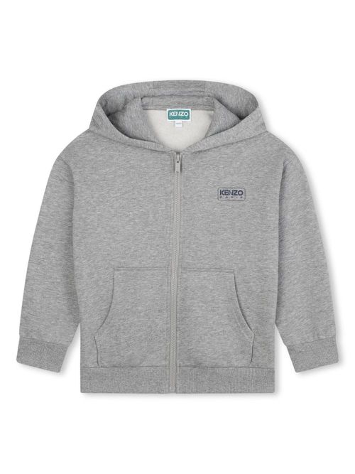 Logo-print mélange-effect hoodie - Grey