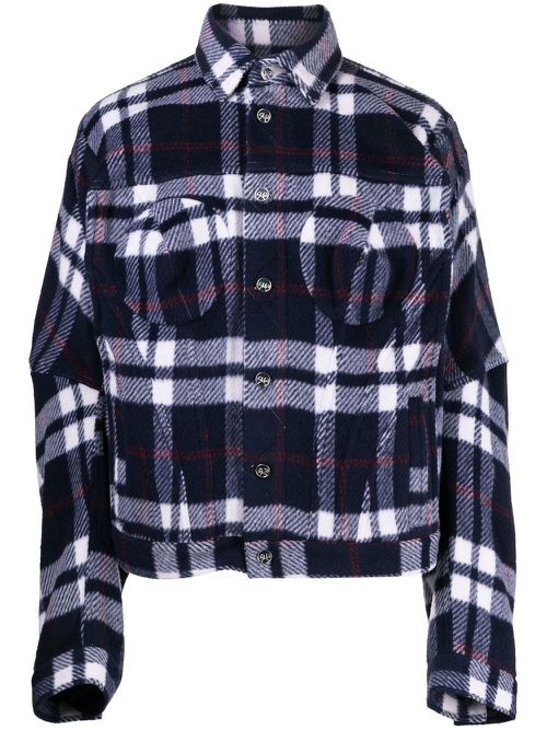 Plaid-check print shirt jacket - Blue