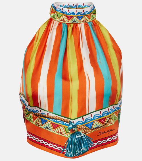Striped halterneck silk top