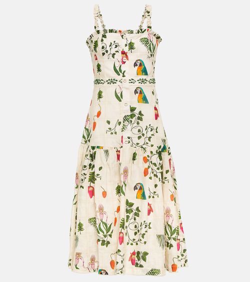 Níspero Boquet floral linen midi dress