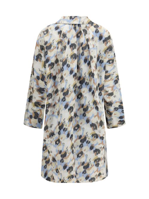 Floral-Printed Polyester Parka Coat — Blue