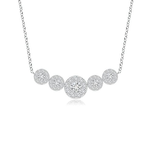 Angara 0.32 Carat Graduated Five Stone Diamond Halo Necklace in 18K White Gold