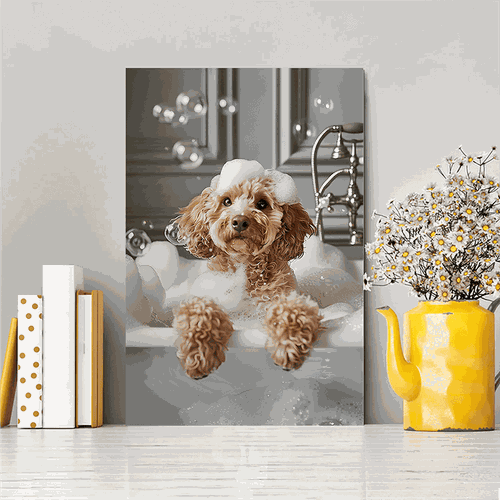 TEMU Cockapoo In Bath Canvas Art - Vintage-style Wall Decor, Bathroom Or Bedroom, Ready To Hang, Ideal Gift For Pet Lovers, Bathroom Decor