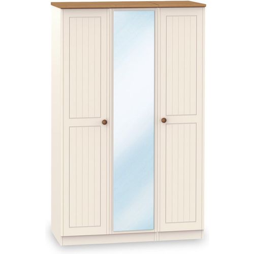 Brixham Country Cream Triple Wardrobe with Mirror | Roseland