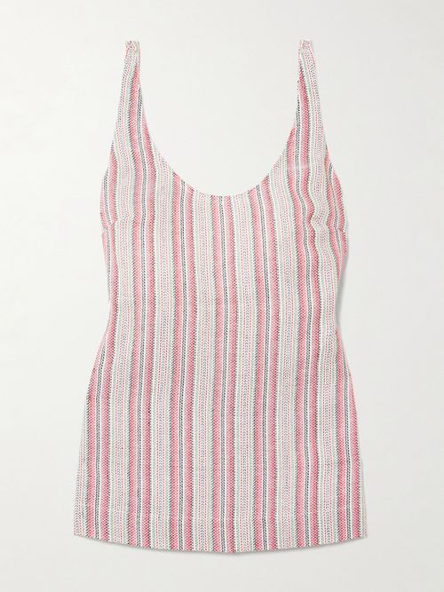 Var Open-back Striped Linen And Cotton-blend Tank - Pink