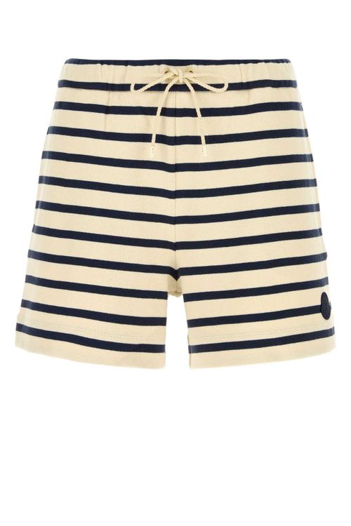 Striped Cotton Bermuda — Beige