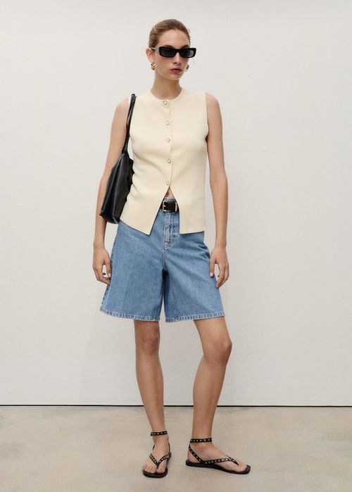 High-waist straight denim shorts medium blue - Woman - 