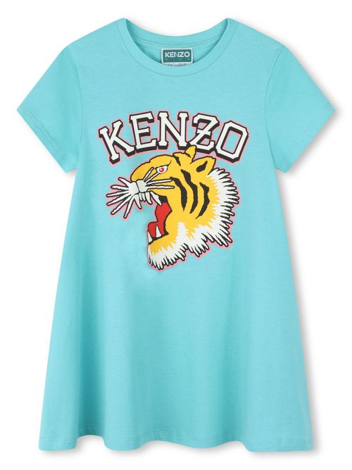 Tiger Head-print cotton dress - Blue