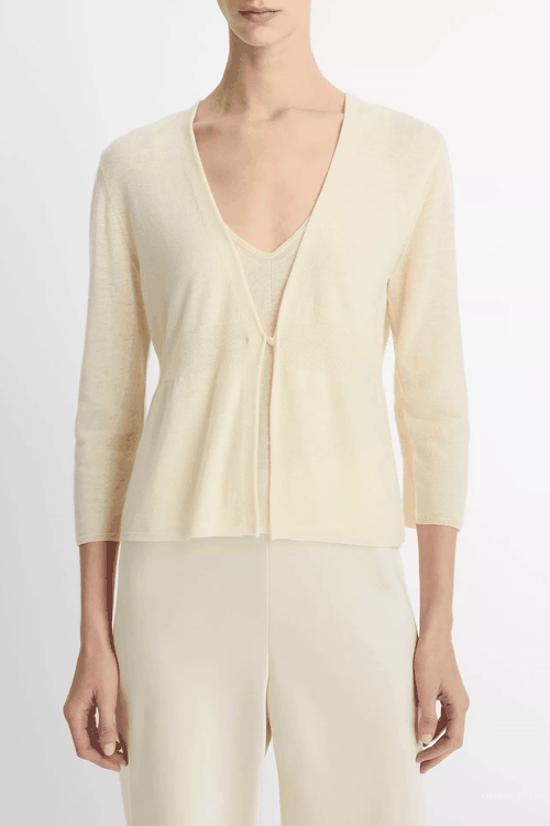 Wool & Cashmere-Blend Cardigan in Dark Vanille