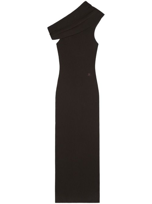 Assymetric ribbed-knit long dress - Brown
