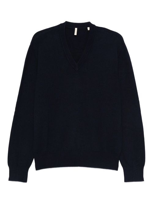 V-neck Knit Sweater with Fitted Bottom and Cuffs