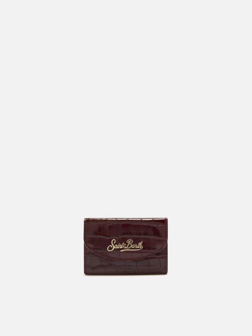 Card Holder Crocodile-Print Bordeaux Leather Red Small Accessories - Unisex