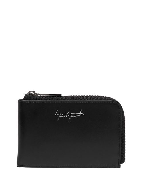 Logo-print leather wallet - Black