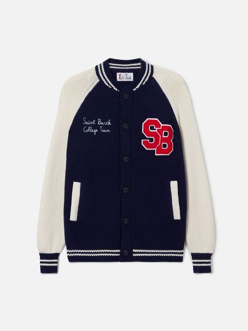 Navy Blue Knit Bomber College Style Benjamin Knitwear - Men