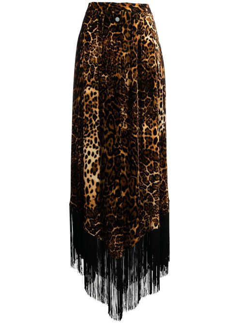 Fringed leopard-print maxi skirt - Orange