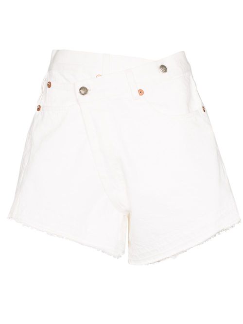Crossover waist denim shorts - White